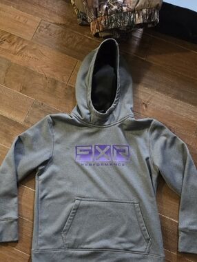 FXR Performance Gray Hoodie with Purple Logo